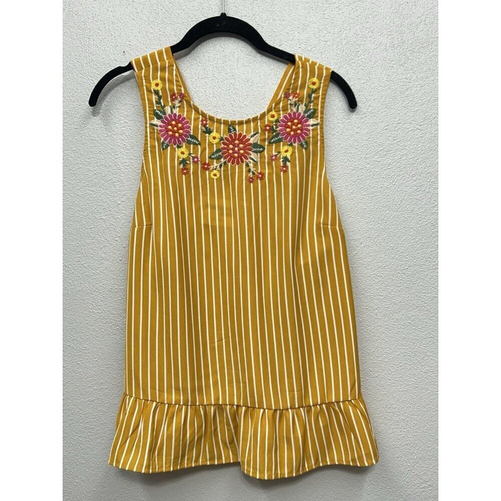 Savanna Jane Embroidered Tank Top Floral Print Peasant Small Ruffle Stripe Boho
